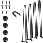 VEVOR Hairpin Table Legs 0.7M, Set of 4 Desk Legs 408.2KG Load Capacity, Hairpin Desk Legs 3 Rods for Desk Chairs Bench Dining End Table, Solid Carbon