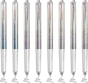 BAYTORY 8Pcs Aesthetic Retractable Gel Pens, 0.5 Fine Point Black Ink Pen for Journaling Note-Taking Planner, School & Office Supplies (Silver)