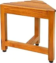VaeFae Teak Shower Corner Bench, Wooden Foot Rest, Shower Bench for Shaving, Corner Shower Stool for Inside Shower, Bathroom