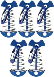 Tent Stakes, Aluminum Alloy Stainless Steel Tent Stakes with Spring Buckle Tie Down Pegs with Adjustable Wind Rope Anchor (Blue)