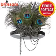 N129 Peacock Great Gatsby Headpiece Flapper 20s Costume Headband Headdress Fe...