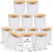 12 Pack Glass Candle Jars-10 OZ Frosted Empty Candle Jars with Bamboo Lids