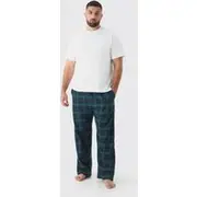 Mens Plus Brushed Check Loungewear Bottom and T-shirt Set in Green