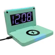 10W Digital Night LED Rectangle Folding Alarm Clock USB Wireless Charger for Samsung Xiaomi Huawei GREEN COLOR