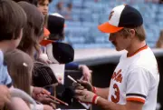 Bobby Grich Baltimore Orioles signs autographs for fans prior to t- Old Photo
