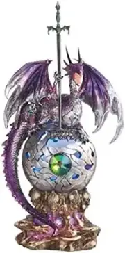 StealStreet 16 Inch Dragon Holding Sword and Light Up Orb Statue Display, Purple