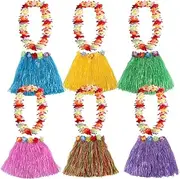[kilofly] 6 Sets Girls Elastic Hawaiian Dancer Grass Hula Skirt Floral Lei Costume