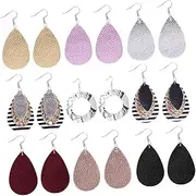 [SAFIGLE] 9pairs Leopard Snake Pattern Earrings Water Drop Shaped Pu Leather Pendants Lightweight Accessories for Parties and Festivals Unique Costume Jewelry Mixed Designs