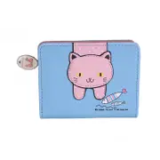 Ladies Small Wallet Cute Cat Pattern Coin Purse Card Organizer-Blue