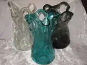 Unique Hand Blown Glass Colored Vase Scalloped Design Flowers Decorative NEW!