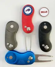 NFL 2 Prong Switchblade GOLF DIVOT REPAIR TOOL Red + Ballmark BUFFALO BILLS