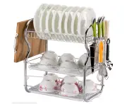 3 Tier Dish Drying Rack Drainer Cutlery Cups Holder Drainer Shelf Kitchen Storage Space Save Rack White