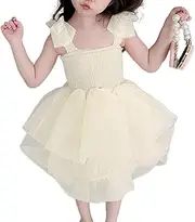 [HEOXIN] Newborn Baby Girl Princess Mesh Tutu Dress, Bowknot Braces Princess Dress, Sleeveless A-line Tulle Dresses, Party, Birthday 2-9 Years, Black/White, White, 3-4 Years