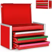 Mini Red Tool Box Portable 3 Colorful Drawer Steel Tool Box W/Magnetic Tab