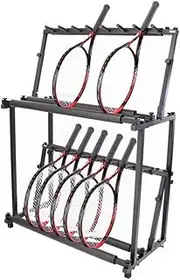 Tennis Rackets Storage Rack - Durable and Detachable Tennis Racket Holder - Metal Display Stand for Racket, Violin, Toys,Black 2tier