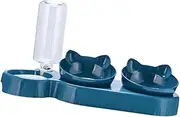 Perfk Triple Cat Bowls Feeding Dishes Nonslip Indoor Feeder Household Puppy Automatic Water Bottle for Small Medium Large Cats Dogs, Deep Blue