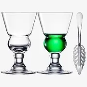 Vintage Crystal Absinthe Glasses Set | 7 oz by The Wine Savant - Stemmed Classic with Swiss Bubble Reservoir, Ideal for Tasting, Nosing & Sipping Absinthe, Sambuca, Raki, Pastis, Ouzo, Green Fairy