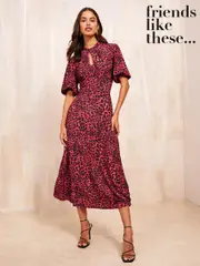 Friends Like These Red Petite Twist Front Keyhole Midi Dress (F11951) | $49