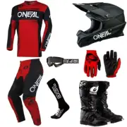O'Neal Element Red motocross gear Jersey Pants Gloves Boots Helmet Set