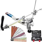 CWOVRS Knife Sharpening Kit, RUIXIN PRO RX-009 Knife Sharpener, 360° Flip Rotation, Upgrade Fixed-Angle & Adjustable Knife-Clip, Chef Knife Sharpening System Kit, 9 Stones +1 Leather Strop
