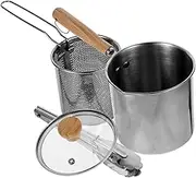 OHPHCALL 1Set Stainless Steel Deep Fryer with Lid Frying Basket and Food Tong Versatile Deep Frying Pot for Barbecue Noodles Steak and More Easy to Clean Heat Resistant