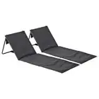 2x Grey Folding Canvas Beach Loungers Outdoor Garden Camping Sun Lounge Chair