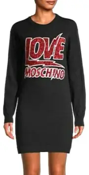 Love Moschino Lightning Logo Knit Stretch Short Sweater Dress Black IT 48 US 10