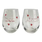 2pc Urban All You Need is Love 12cm Wine Glass Stemless Drinking Cup Pink