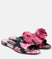 [Dolce & Gabbana] Dolce & Gabbana Floral-appliqué brocade slides AU 7 black