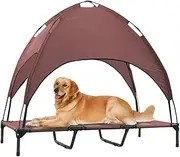 Elevated Dog Bed with Canopy, 48-inch Waterproof Pet Cot, Portable Outdoor Pet Bed with Carry Bag, Indoor/Outdoor Cooling Canopy Dog Tent for Large Dogs (Brown)