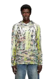 [Diesel] Diesel - Camo hooded top with cracked over-print - T-Shirts - Unisex - Multicolor S Multicolor