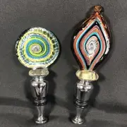 2 Hand Blown Art Glass Bottle Stopper/Cork Stopper Wine Liquor Bar Accessories