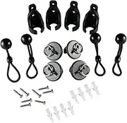 N//C Universal Replacement Shade Parts Bungee Kit and End Cap with Ring for Exterior Cordless Outdoor/Indoor Roller Shades Blinds (Black, 2-Sets) (QSCL001)