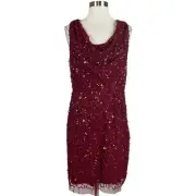 Adrianna Papell Women's Cocktail Dress Size 10 Red Sequined Sleeveless Sheath