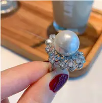 在飛比找松果購物優惠-高級感南洋金珠戒指強光開口食指誇張歐美微鑲彩寶珍珠戒子 (3