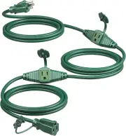 25Ft Christmas Outdoor Extension Cord, Evenly Spaced 3 Outlets Plugs with Safety