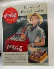 Coca Cola Ad 1938 Magazine Print Coke Glass Case Hat Pause At The Red Cooler