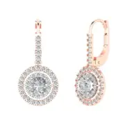 2.6ct Round Cut Drop Dongle Lever back Halo Solitaire Earrings 14k Two-Tone Gold