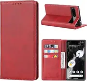 Cavor for Google Pixel 7A Case, pixel7a Cowhide Pattern PU Leather Cases Flip Magnetic Kickstand Book Wallet Cover Phone Case with Card Slots(6.1") -Wine Red