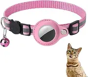 EZONEDEAL Air tag Cat Collar Breakaway, Reflective Kitten Collar with Tag Holder & Bell, Cat Collar for Girl Boy Cats, Kittens, Puppies, Adjustable Collars with Quick Release Buckle (Pink)