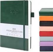 TECDW Academic Diary 2025 - A5 2025 Diary, Day per Page, Leather Notebook from Jan to Dec, Self-Care Daily Planner, Journal Notebook, A5 Week to View Diary, Monthly Planner with Pen Loop (Dark green)