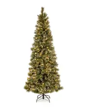 National Tree Company 6.5ft Glittery Bristle Slim Pine Tree with LED Lights