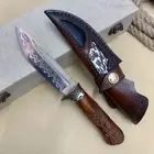 Collectible Handmade Copper Damascus Steel Knife Full Tang Desert Ironwood