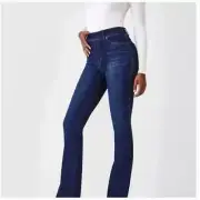 Spanx Women Flare Jeans Small Petite Midnight Shade Indigo Blue Boho Western NWT