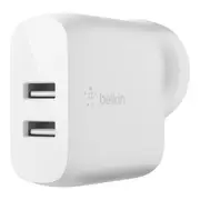 Belkin BoostCharge Dual USB-A Wall Charger 24W - White (WCB002auWH), 2xUSB-A (12W), Dual Port Fast charger, $2,500 Connected Equipment Warranty,2YR