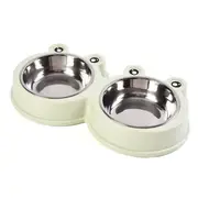 Catzon Macaron Double Dog Cat Bowls Cute Modeling No-Slip Stainless Steel Pet Bowls-Green