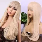 Blonde Wig With Bangs Long Wavy Curly Glueless Fringe Unit Heat Resistant Syn...