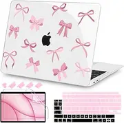 Teryeefi Case for MacBook Air 13 inch M1 A2337 A2179 A1932 2018 2021 2020 2019 2018 Release, Plastic Hard Shell Case & Keyboard Cover & Screen Protector, Cute Pink Bows