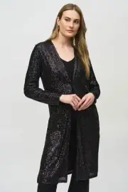Joseph Ribkoff Black Sequined Long Sleeve Cover-Up Jacket 244925