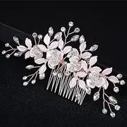 Bridal Hair Accessories Wedding Hair Comb for Brides, Handmade Rhinestone Hair Wedding Head Pieces for Women and Bridesmaids Flower Girls, Light Rose Gold